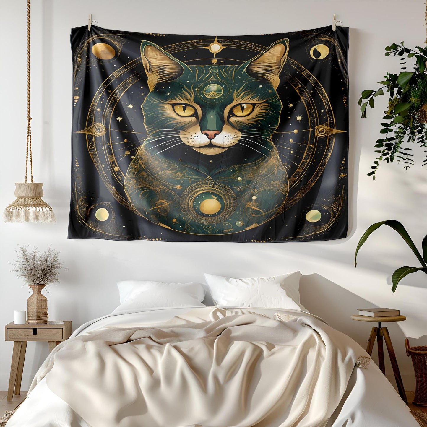 Mystical Third Eye Cat Tapestry - Celestial Astrology Wall Hanging - Cosmic Feline Decor - Witchy Home Art - Occult & Spiritual Tapestry