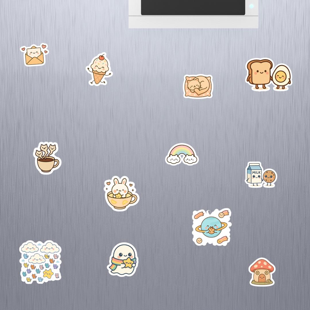 Kawaii Sticker Pack Bundle of 12 Cute Aesthetic Stickers for Journaling Scrapbooking Laptops Water Bottles and Gift Ideas