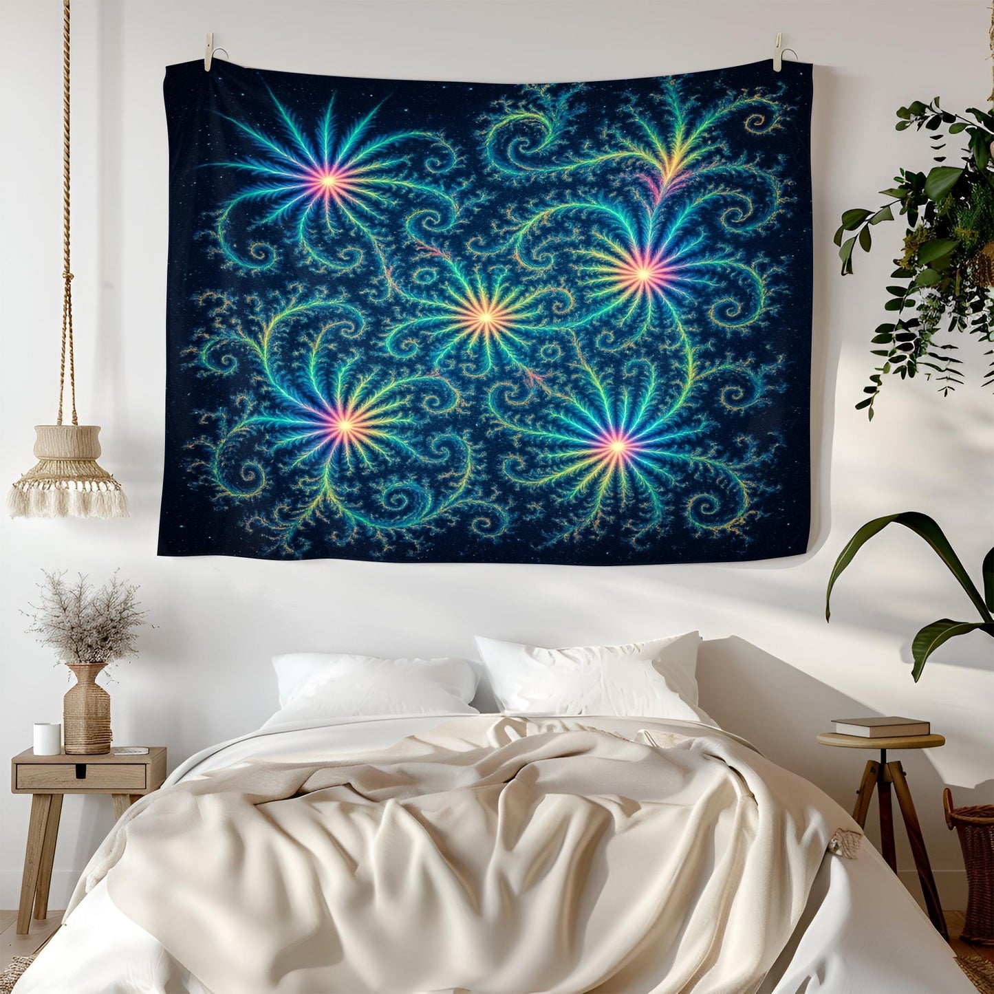 Fractal Flower Tapestry, Psychedelic Wall Art, Colorful Trippy Decor, Boho Mandala Room Accent, Meditation Space, Spiritual Gift