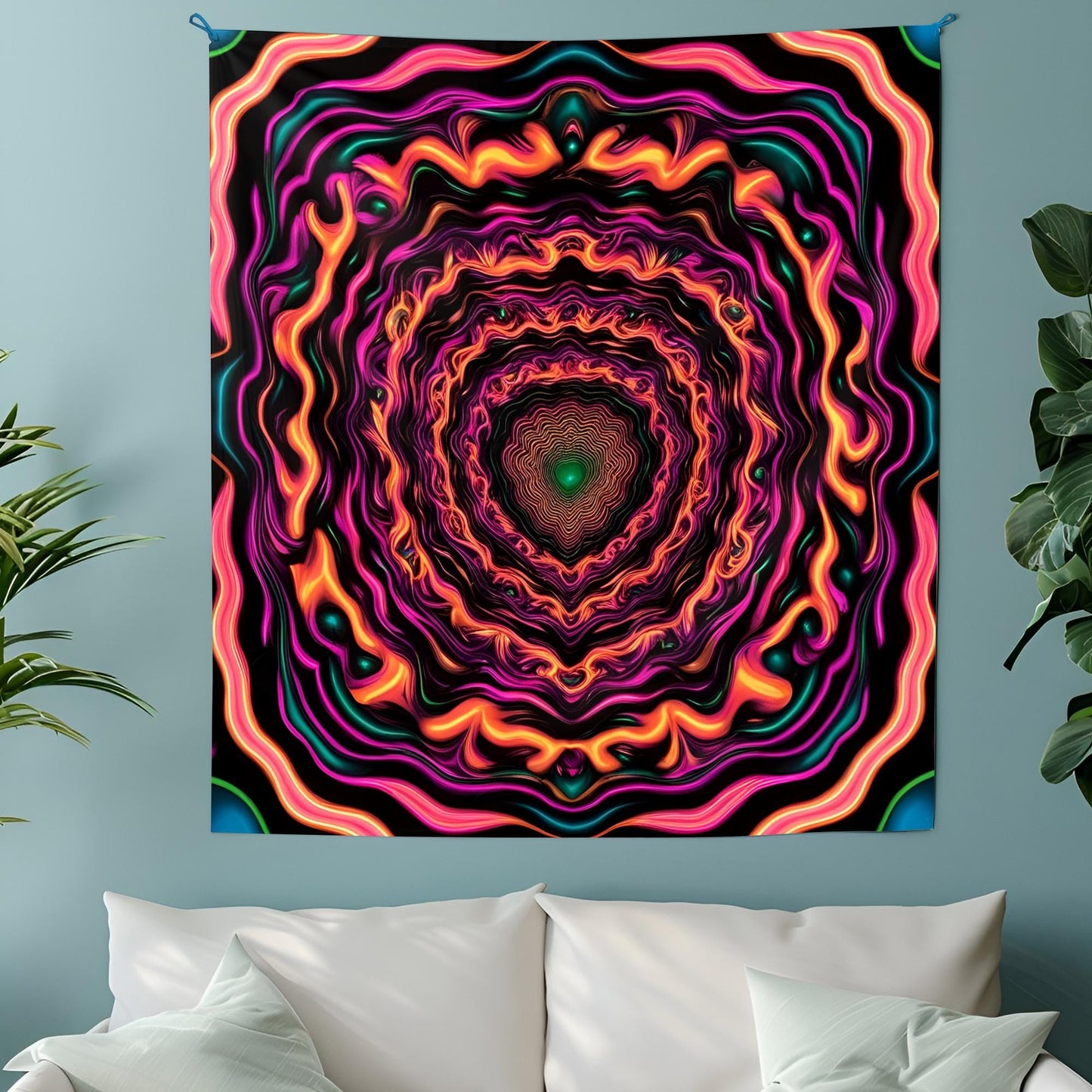 Trippy Optical Illusion Tapestry, Hypnotic Neon Swirl Wall Art, Endless Moving Pattern, Mind-Bending Psychedelic Decor, Tapestry Neon