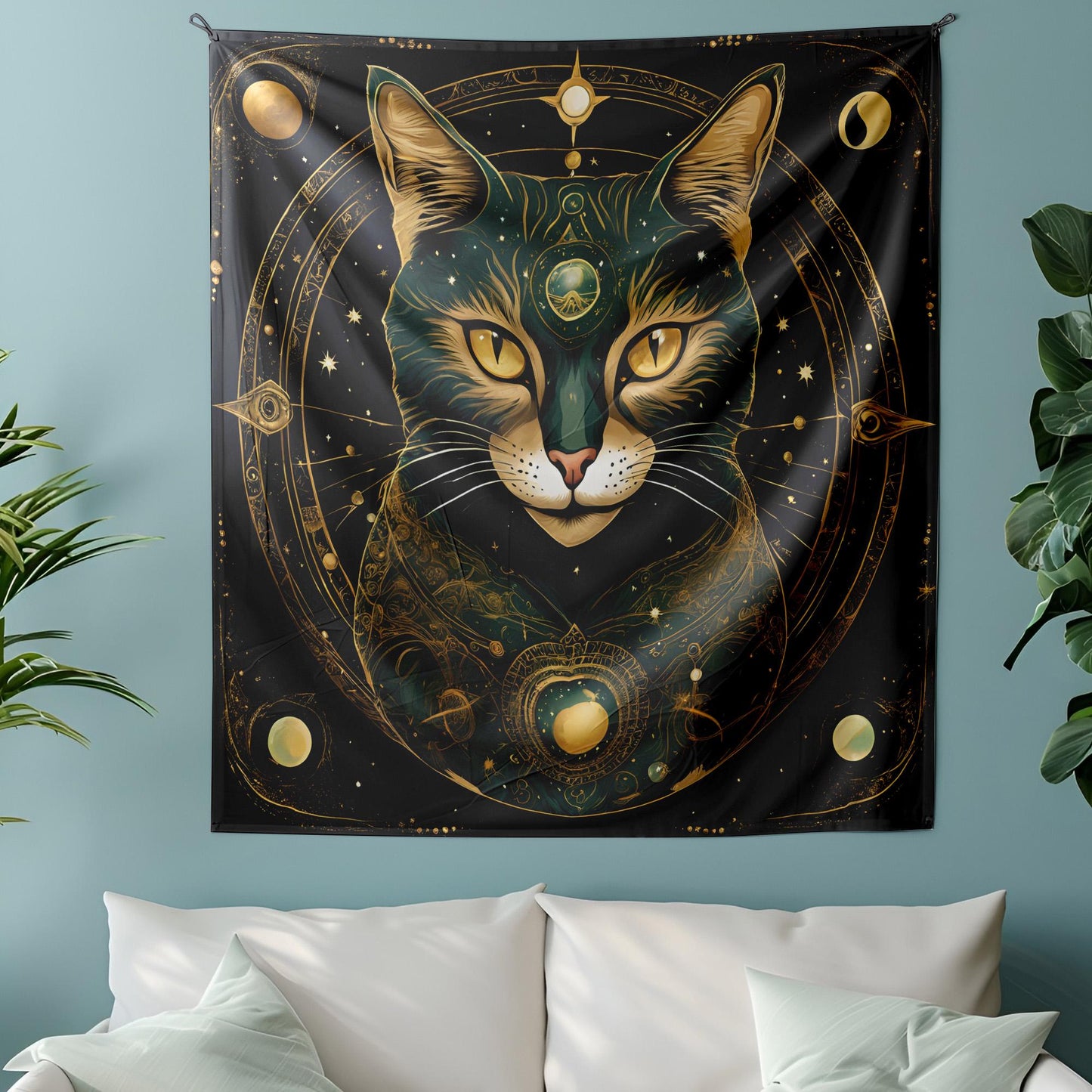 Mystical Third Eye Cat Tapestry - Celestial Astrology Wall Hanging - Cosmic Feline Decor - Witchy Home Art - Occult & Spiritual Tapestry