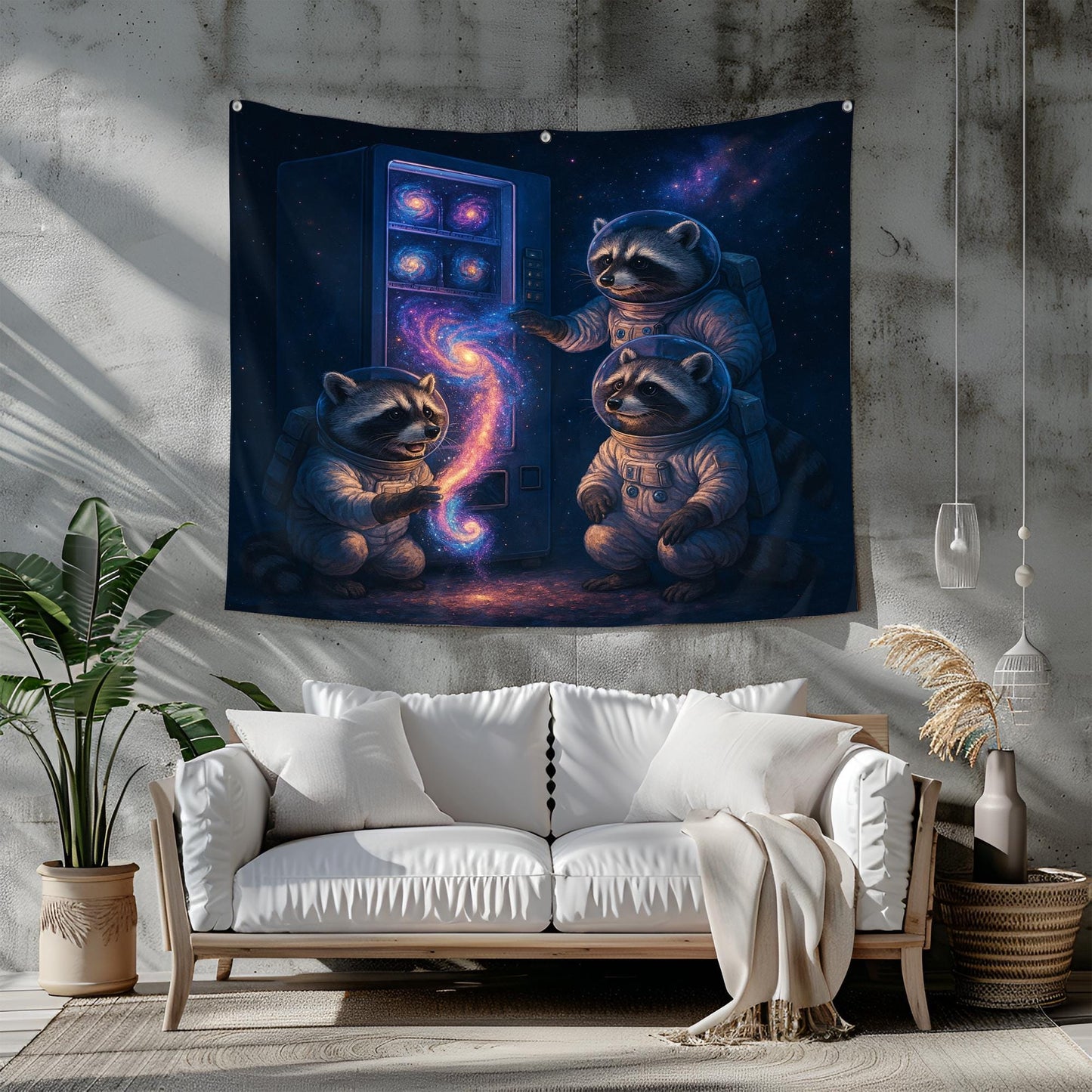 Raccoon Astronaut Tapestry Galaxy Vending Machine Wall Art, Funny Space Decor For Dorm, Cosmic Animal Poster Gift For Sci Fi Lover