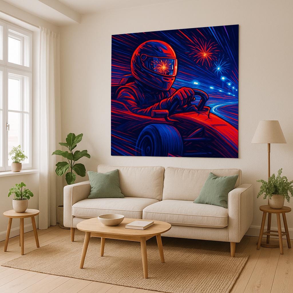Neon F1 Racing Tapestry, Formula 1 Driver Wall Art, Night Track Motorsport Decor, Speed Lover Gift, Gamer Room Print, Car Fan Banner