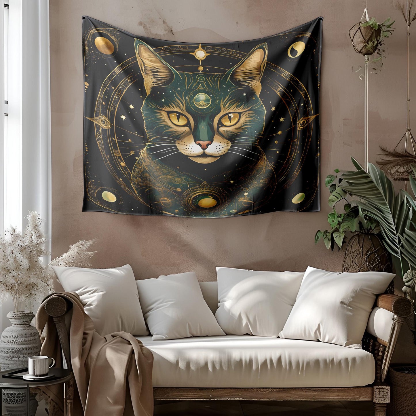 Mystical Third Eye Cat Tapestry - Celestial Astrology Wall Hanging - Cosmic Feline Decor - Witchy Home Art - Occult & Spiritual Tapestry