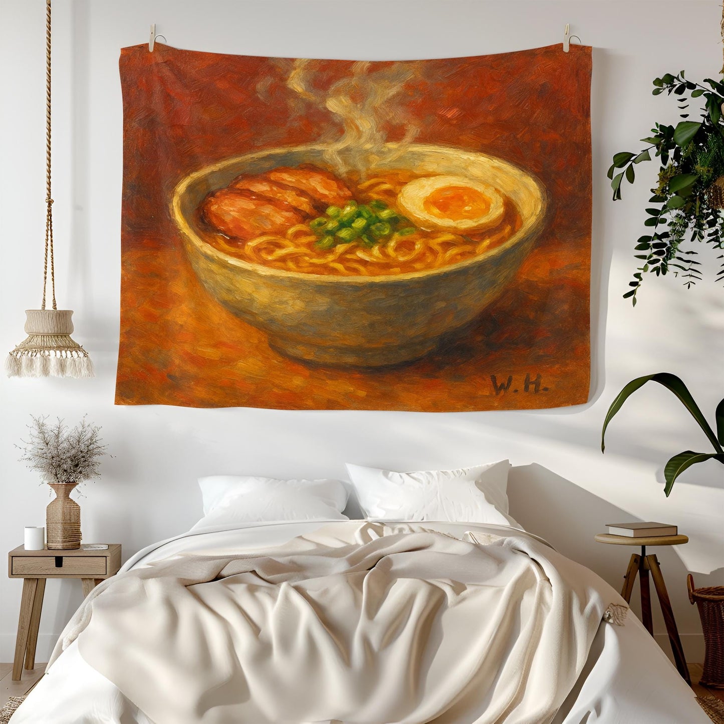 Ramen Bowl Wall Art Print, Japanese Noodle Soup Painting with Egg and Pork, Warm Kitchen Decor for Food Lovers and Ramen Enthusiasts