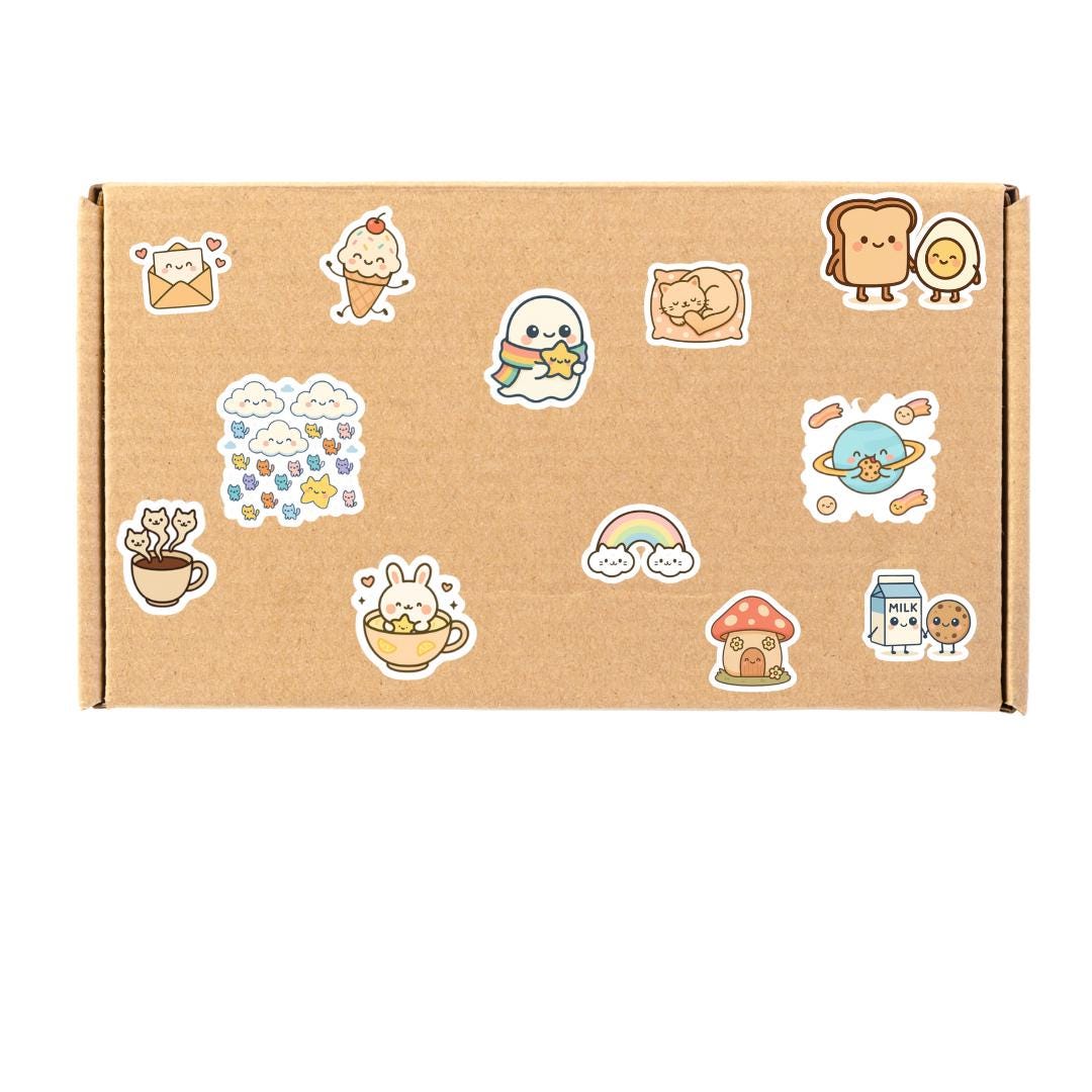 Kawaii Sticker Pack Bundle of 12 Cute Aesthetic Stickers for Journaling Scrapbooking Laptops Water Bottles and Gift Ideas