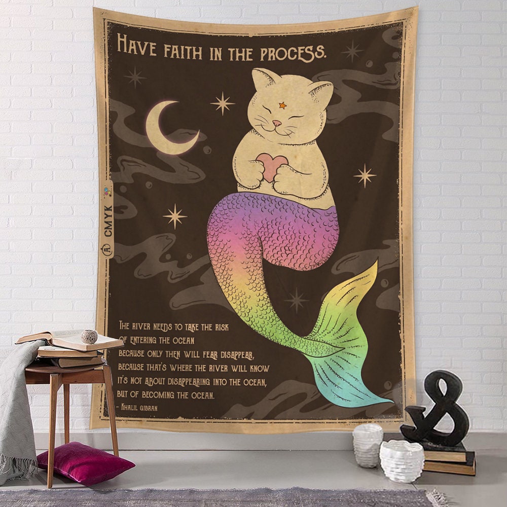 Manga Illustration, Tapestry Art, Cartoon Cat, Aesthetics ,Room Bedroom Living Room Kawaii Home Decor Adorable Art Prints Cute Cat Artwork