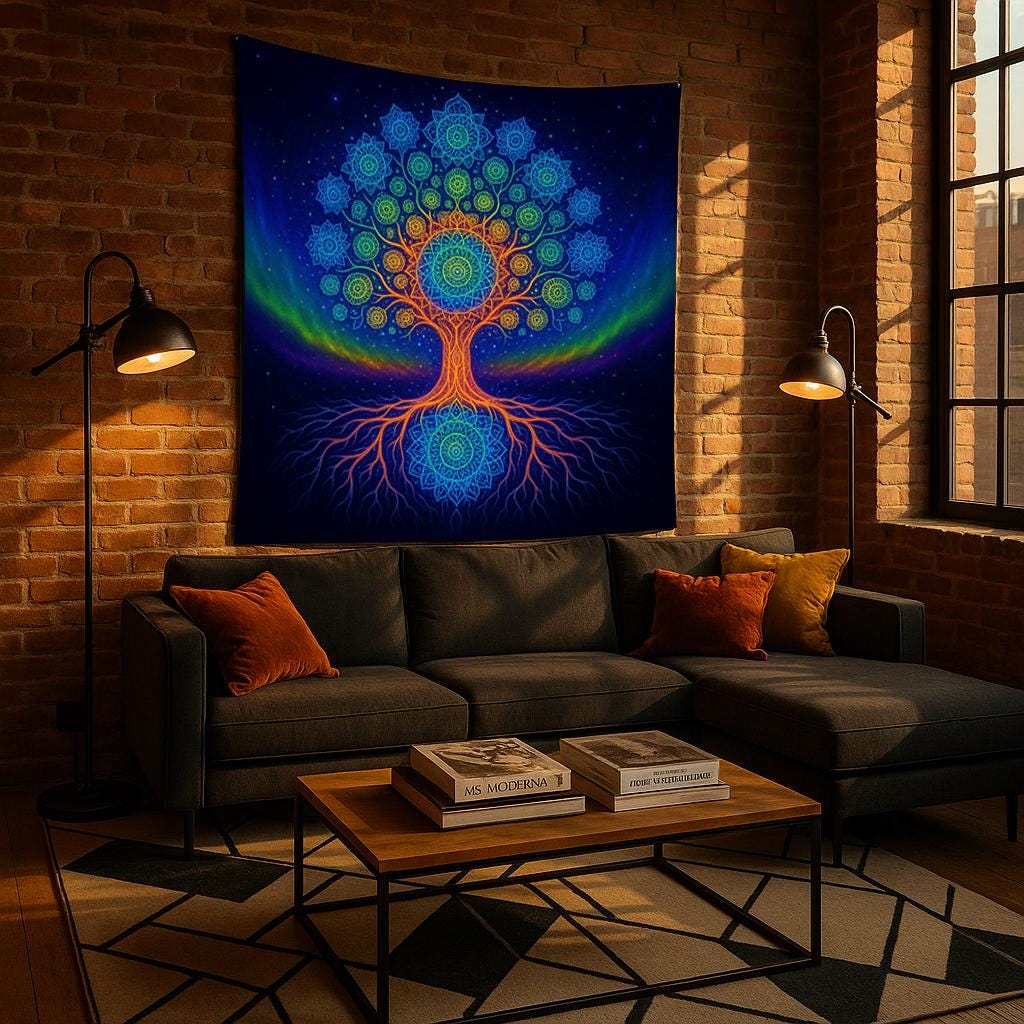 Mandala Tree of Life Tapestry Wall Hanging, Psychedelic Rainbow Art Decor, Spiritual Boho Wall Art for Bedroom Living Room Ambience