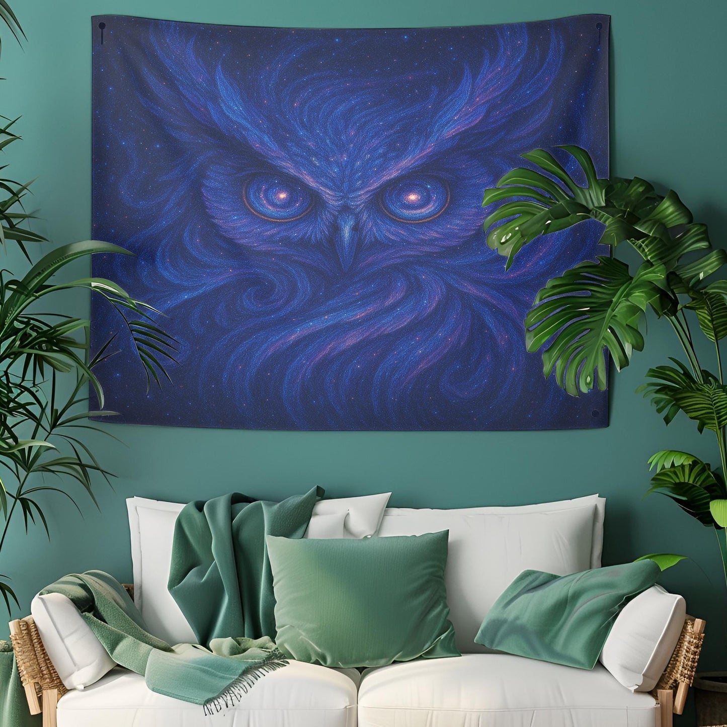 Cosmic Owl Tapestry Wall Hanging, Galaxy Animal Wall Art For Bedroom Or Dorm, Trippy Psychedelic Owl Decor Gift For Her Or Him