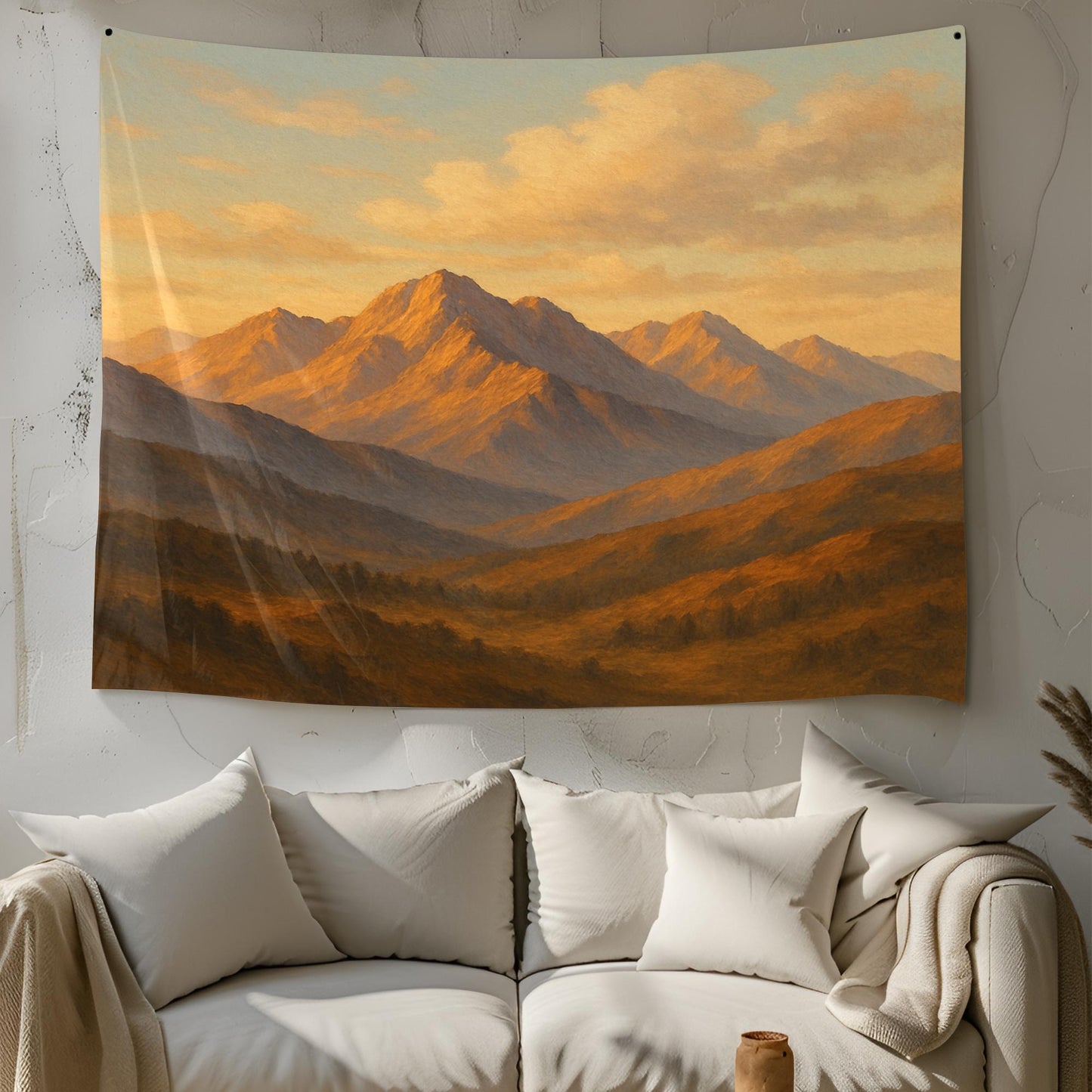 Golden Hour Mountain Tapestry – Nature Landscape Wall Art, Sunset Mountain Scene Fabric Wall Hanging, Boho Dorm & Living Room Decor