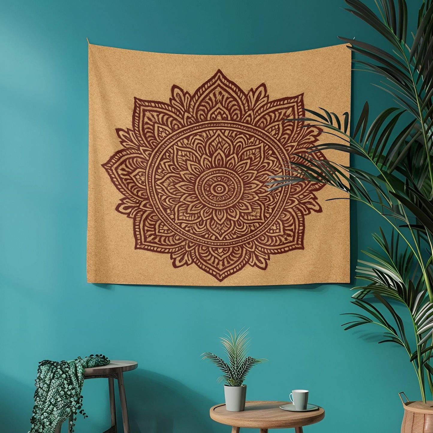 Minimalist Boho Mandala Tapestry โ Beige and Brown Lotus Wall Hanging for Meditation, Bedroom, or Yoga Space, Boho Tapestry, Indian Mandala