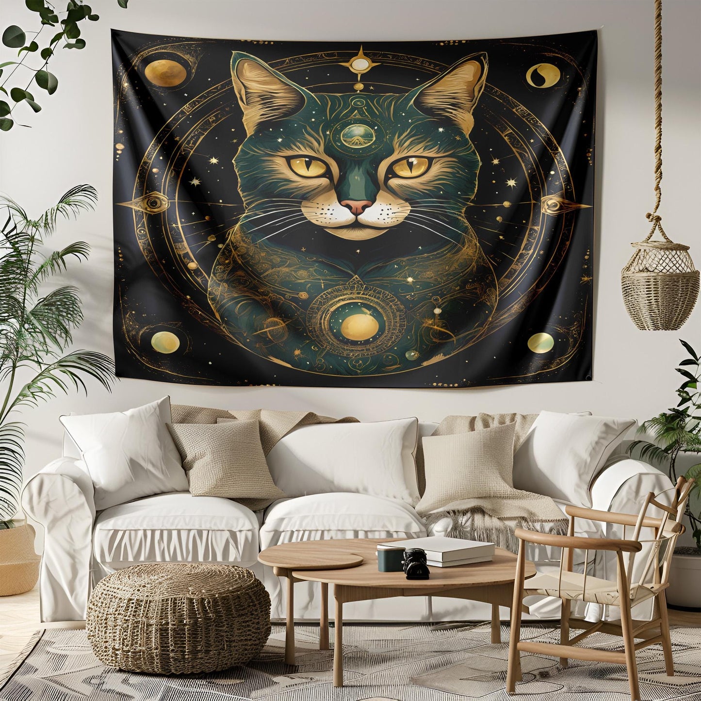 Mystical Third Eye Cat Tapestry - Celestial Astrology Wall Hanging - Cosmic Feline Decor - Witchy Home Art - Occult & Spiritual Tapestry
