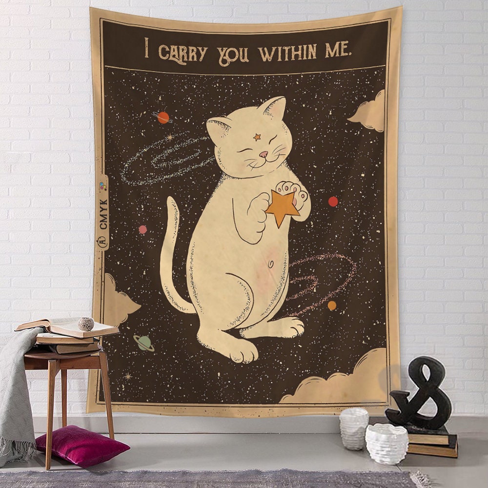 Manga Illustration, Tapestry Art, Cartoon Cat, Aesthetics ,Room Bedroom Living Room Kawaii Home Decor Adorable Art Prints Cute Cat Artwork