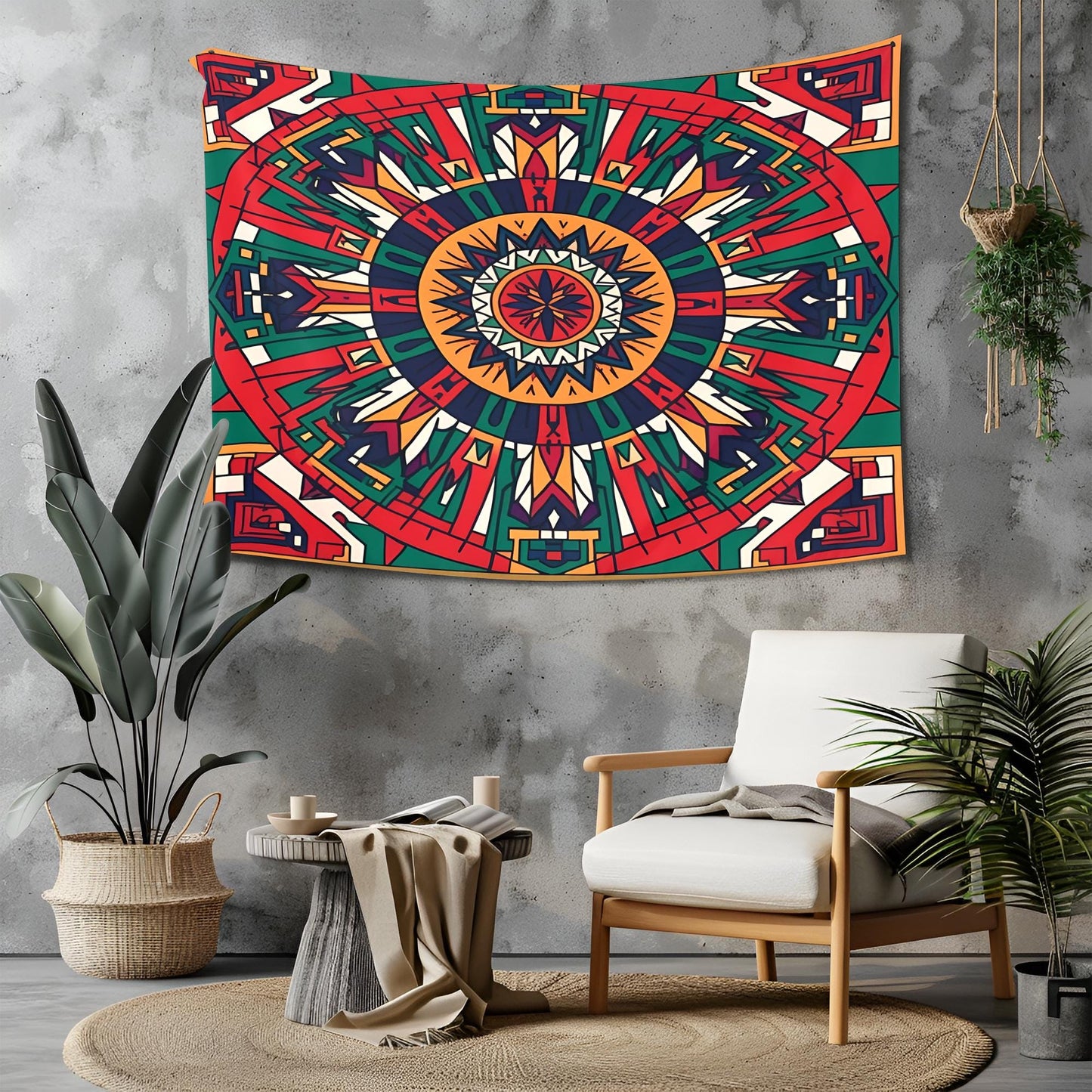 Bold Symmetrical Mandala Tapestry, Aztec Geometric Patterns with Structured Grid, Precision-Aligned Tribal Design, Cultural Wall Art