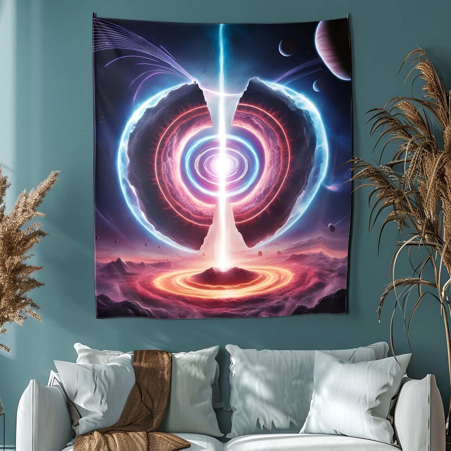 Psychedelic Portal Tapestry, Interdimensional Vortex Wall Art, Swirling Neon Lights & Cosmic Energy Waves, Trippy Tapestries, Psychedelic
