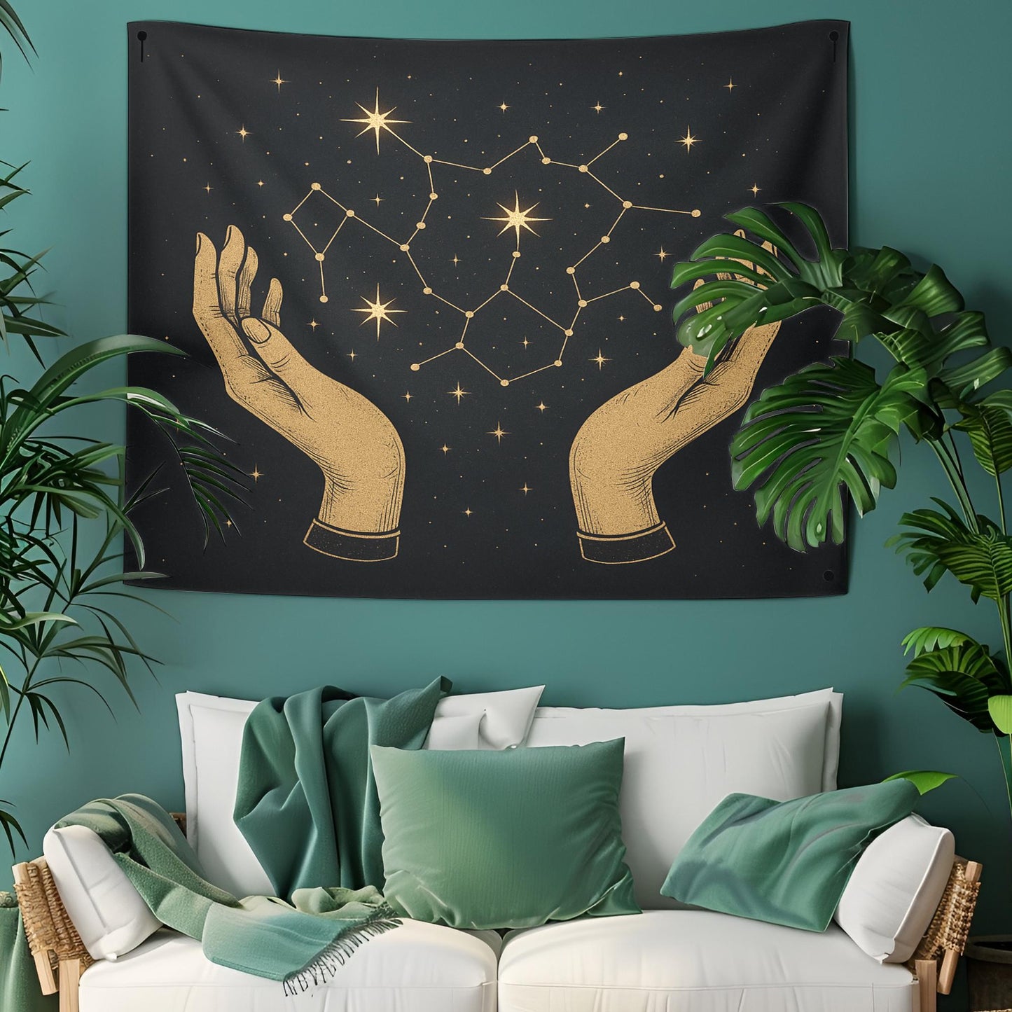 Mystical Hand and Star Constellation Tapestry – Celestial Wall Hanging for Astrology Lovers and Cosmic Boho Style Home or Dorm Decor