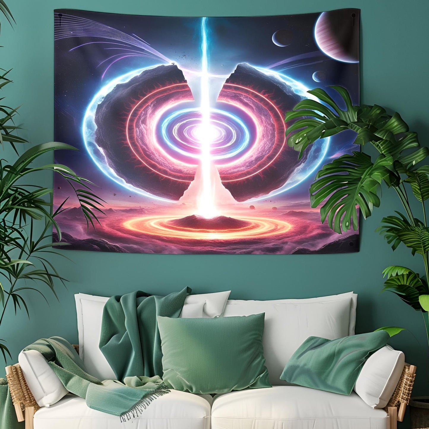 Psychedelic Portal Tapestry, Interdimensional Vortex Wall Art, Swirling Neon Lights & Cosmic Energy Waves, Trippy Tapestries, Psychedelic