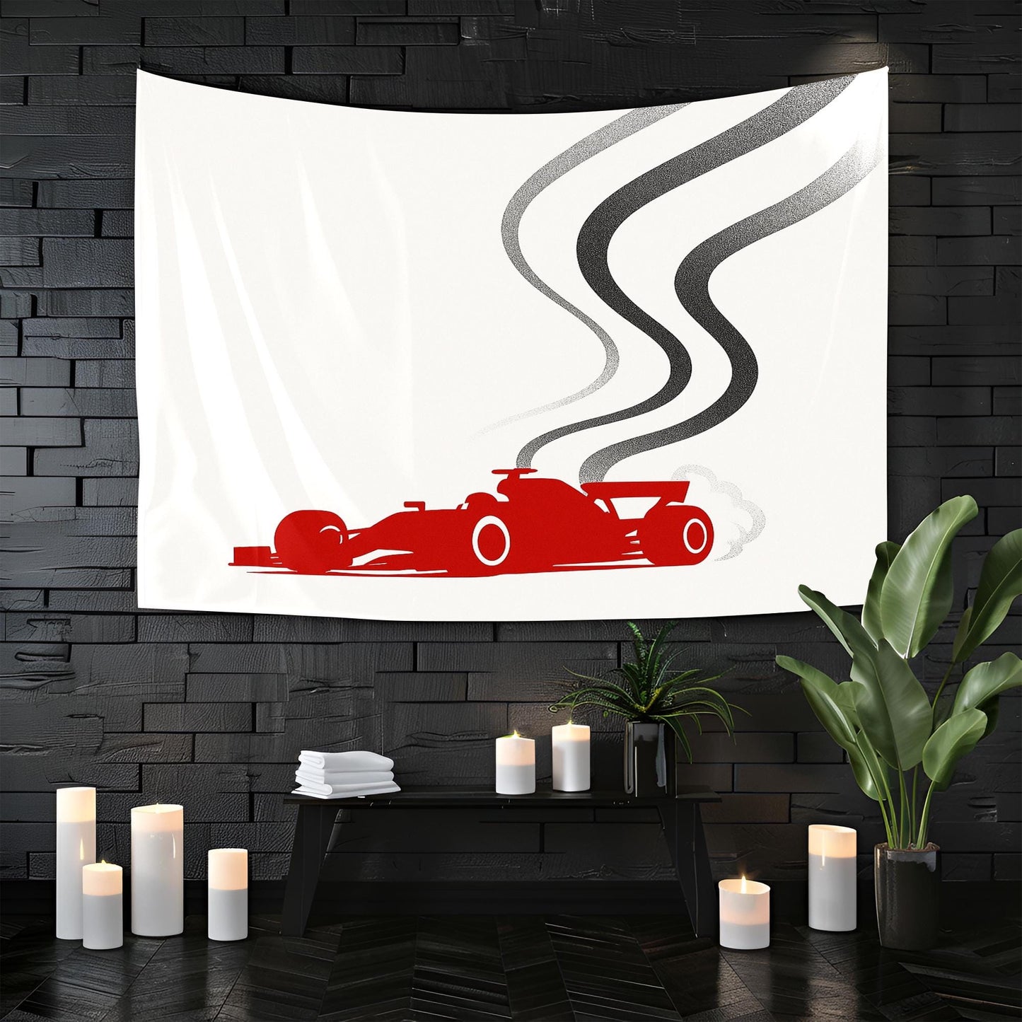 Minimalist F1 Tapestry, Red Formula Car Wall Art, Modern Racing Decor, Motorsport Lover Gift, Speed Room Print, Auto Man Cave Banner