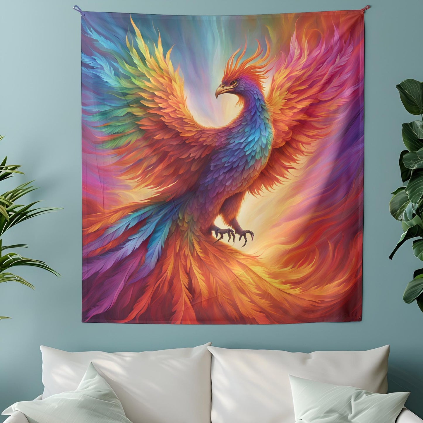 Rainbow Phoenix Tapestry - LGBT Pride Wall Hanging - Vibrant Fire Bird Artwork - Symbol of Strength, Rebirth & Transformation