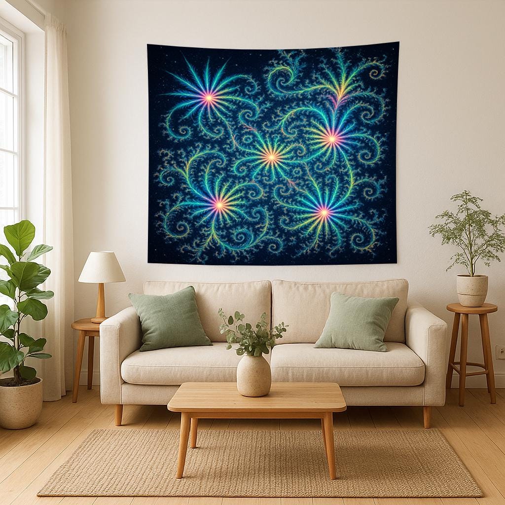 Fractal Flower Tapestry, Psychedelic Wall Art, Colorful Trippy Decor, Boho Mandala Room Accent, Meditation Space, Spiritual Gift
