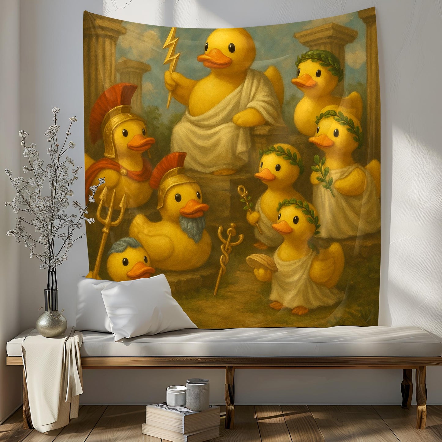Greek Gods Rubber Duck Tapestry, Funny Zeus Duck Wall Art For Bathroom Or Dorm, Mythology Duck Decor, Unique Gift For Duck Lovers