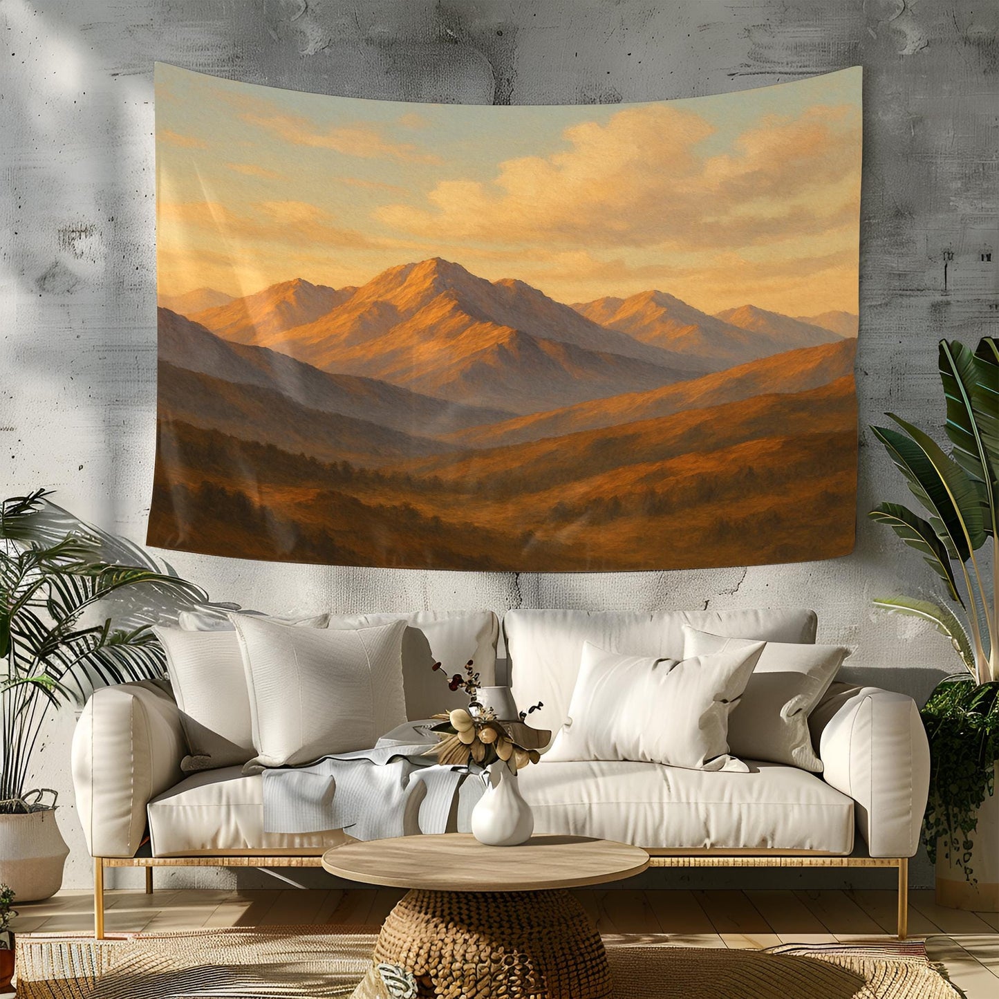Golden Hour Mountain Tapestry – Nature Landscape Wall Art, Sunset Mountain Scene Fabric Wall Hanging, Boho Dorm & Living Room Decor