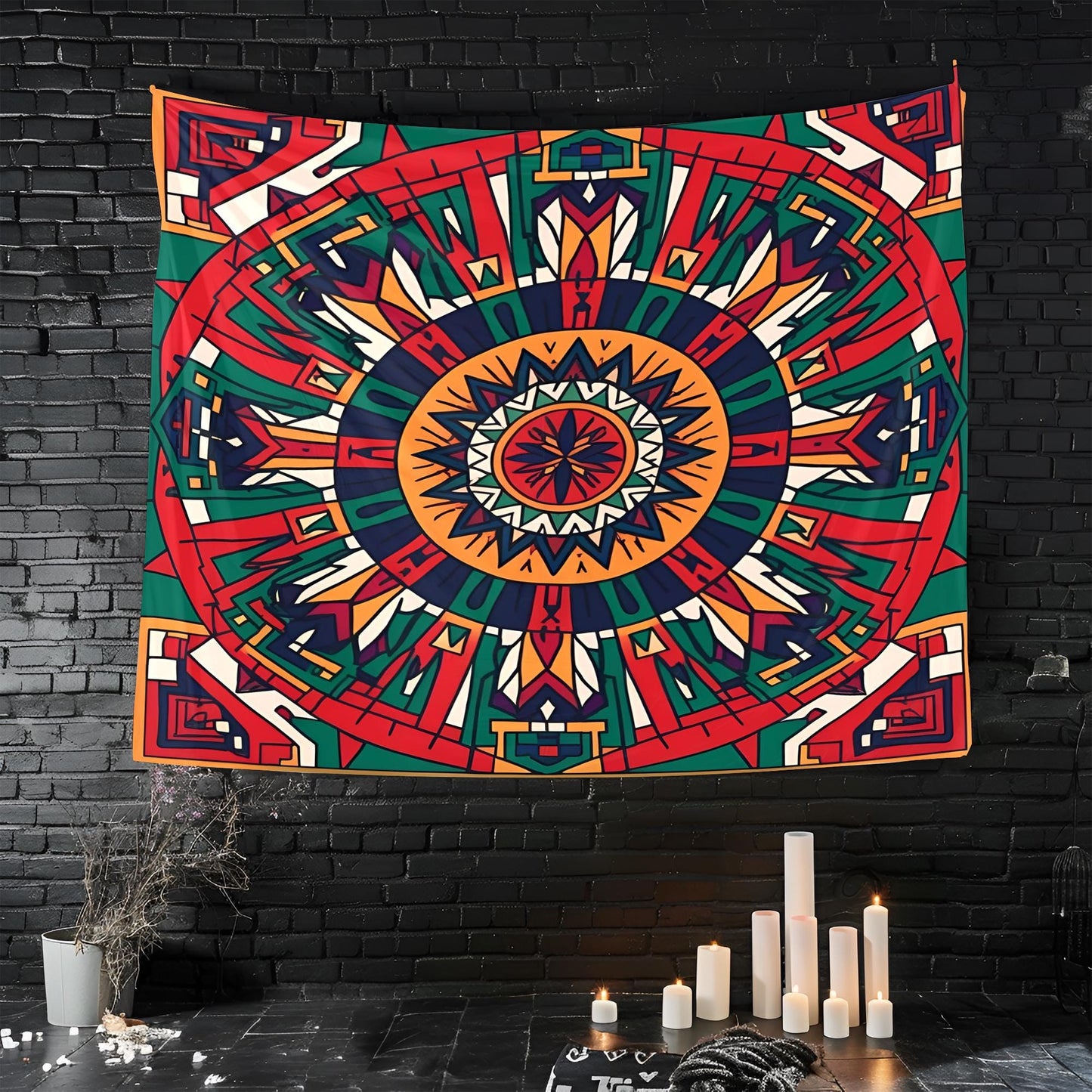 Bold Symmetrical Mandala Tapestry, Aztec Geometric Patterns with Structured Grid, Precision-Aligned Tribal Design, Cultural Wall Art