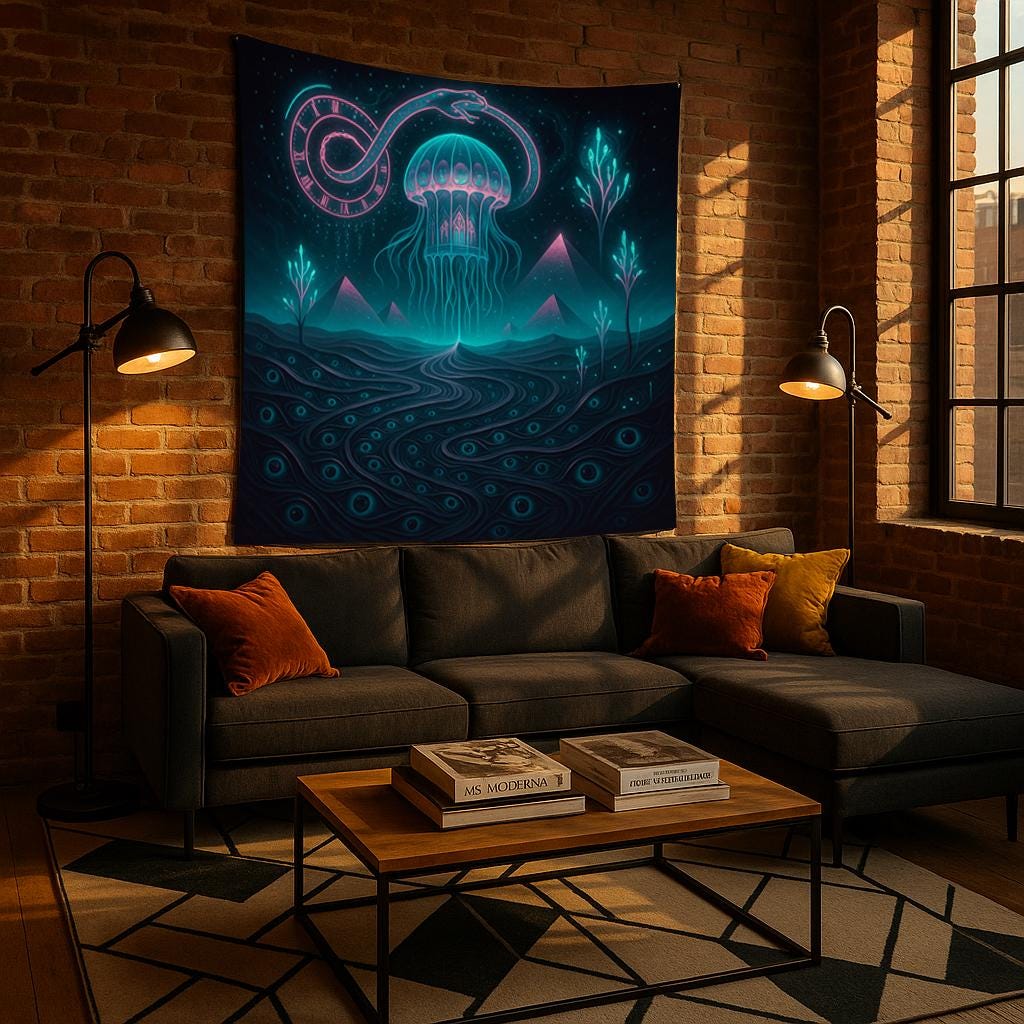 Psychedelic Space Tapestry – Surreal Jellyfish Wall Art, Trippy Galaxy Decor, Cosmic Eye Pattern Hanging, Sci-Fi Room Tapestry