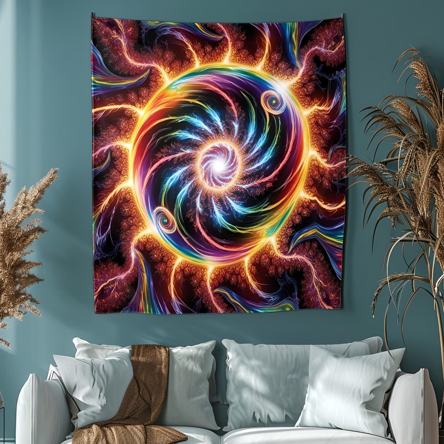 Psychedelic Light Explosion Tapestry, Rainbow Electric Waves, Fractal Burst Motion Art, Ultra HD Trippy Wall Decor, Trippy Tapestry Decor