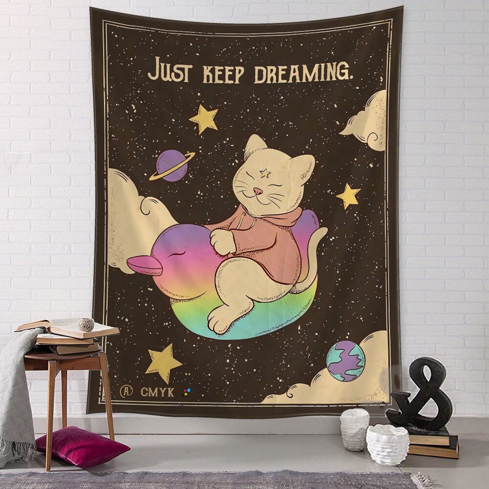 Manga Illustration, Tapestry Art, Cartoon Cat, Aesthetics ,Room Bedroom Living Room Kawaii Home Decor Adorable Art Prints Cute Cat Artwork