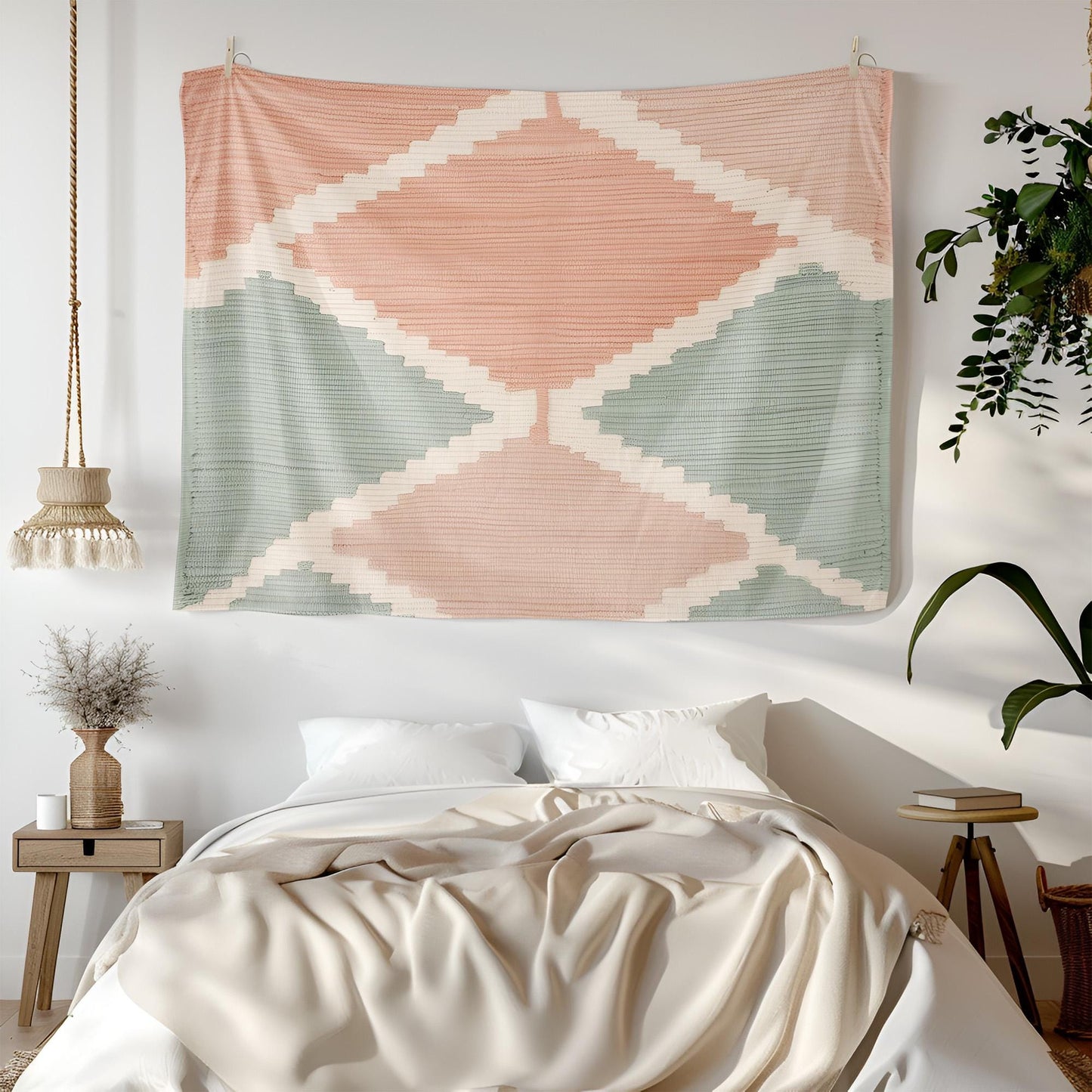 Contemporary Turkish Kilim Tapestry, Soft Pastel Wall Hanging, Peach Mint Green Beige Decor, Modern Anatolian Weave Design , Decor For Room