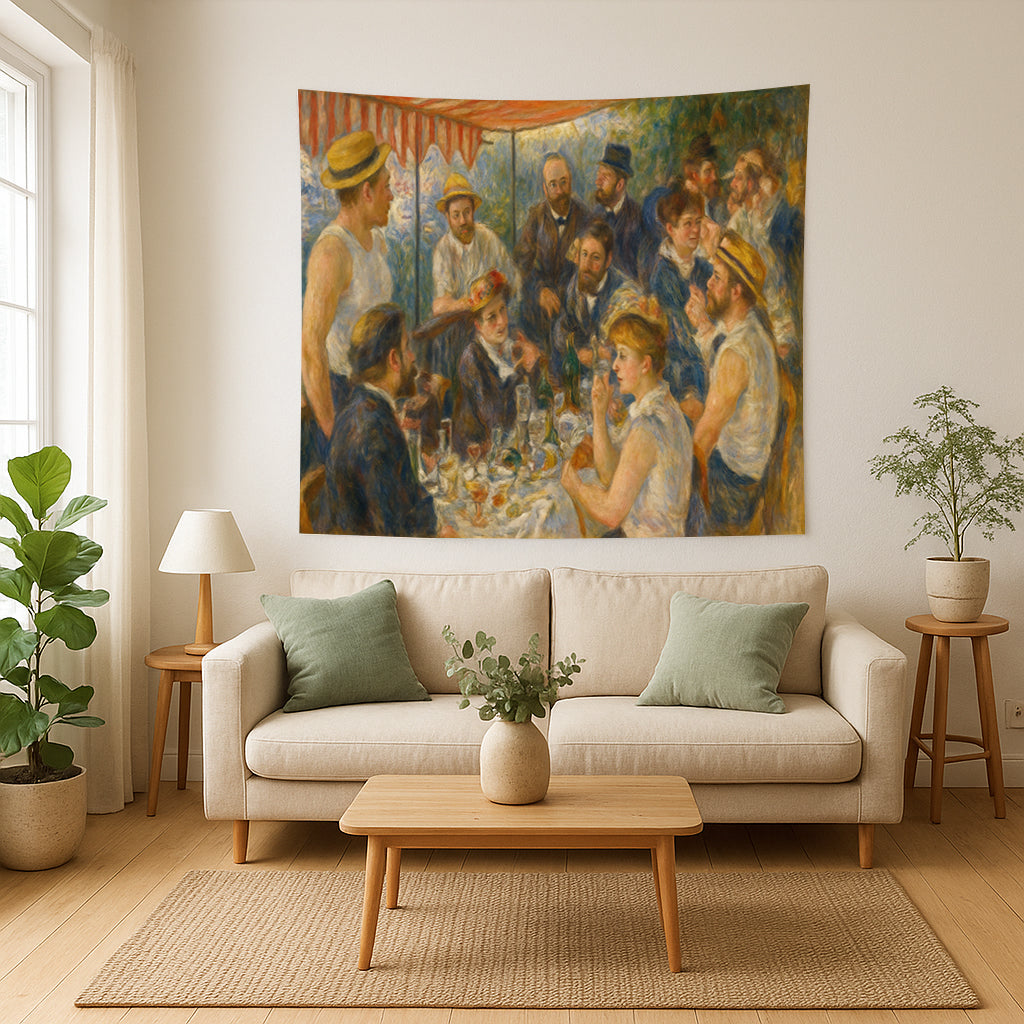 Luncheon of the Boating Party Wall Tapestry in Renoir Inspired Impressionist Style – Vibrant Social Gathering Scene Home Decor