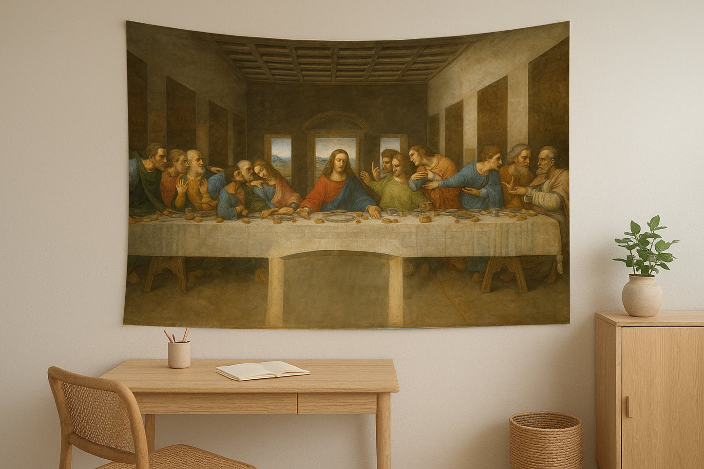 The Last Supper Wall Tapestry in Leonardo da Vinci Inspired Renaissance Style – Historic Religious Masterpiece Art Home Decor