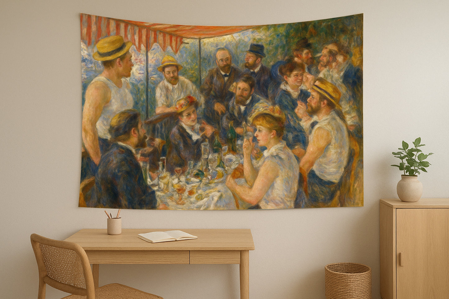 Luncheon of the Boating Party Wall Tapestry in Renoir Inspired Impressionist Style – Vibrant Social Gathering Scene Home Decor