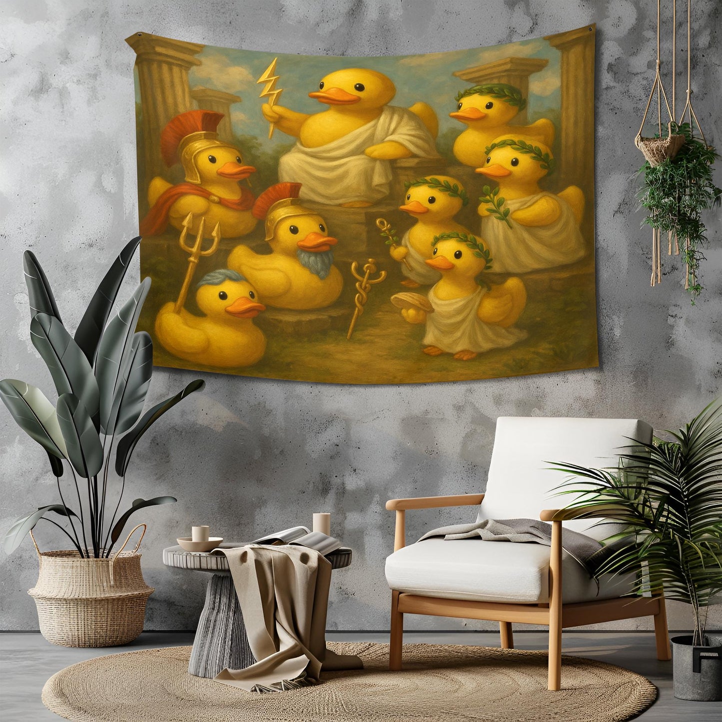 Greek Gods Rubber Duck Tapestry, Funny Zeus Duck Wall Art For Bathroom Or Dorm, Mythology Duck Decor, Unique Gift For Duck Lovers