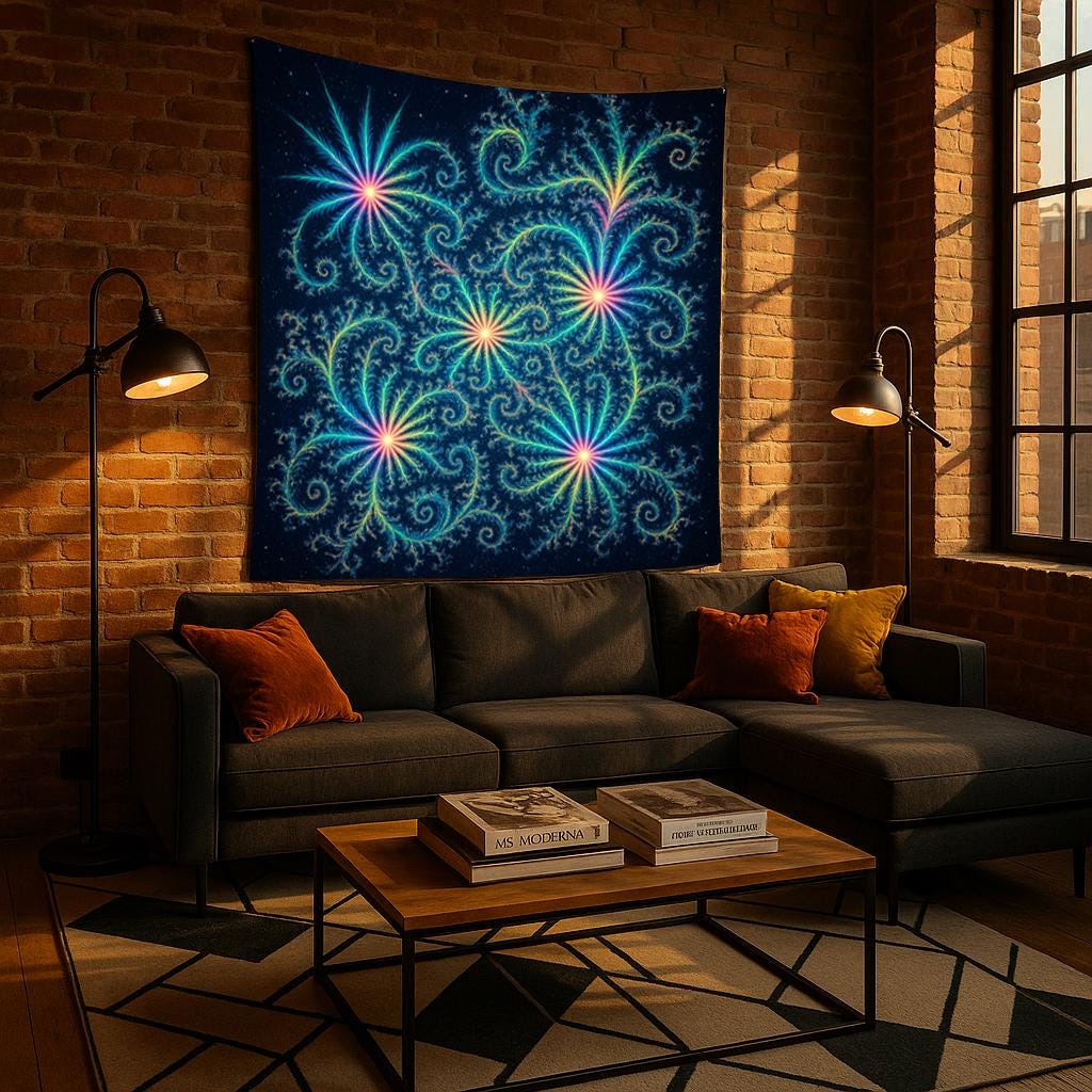 Fractal Flower Tapestry, Psychedelic Wall Art, Colorful Trippy Decor, Boho Mandala Room Accent, Meditation Space, Spiritual Gift