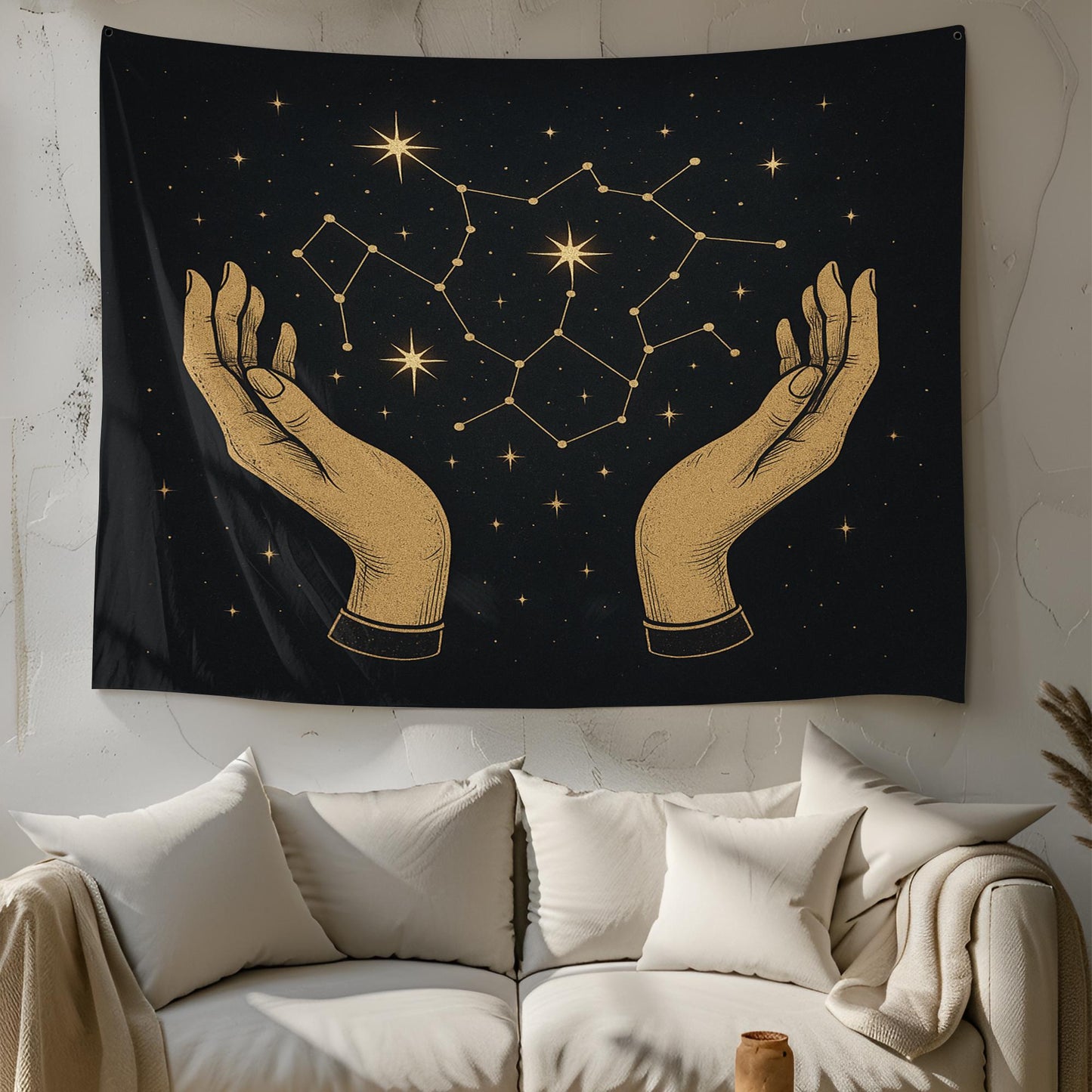 Mystical Hand and Star Constellation Tapestry – Celestial Wall Hanging for Astrology Lovers and Cosmic Boho Style Home or Dorm Decor