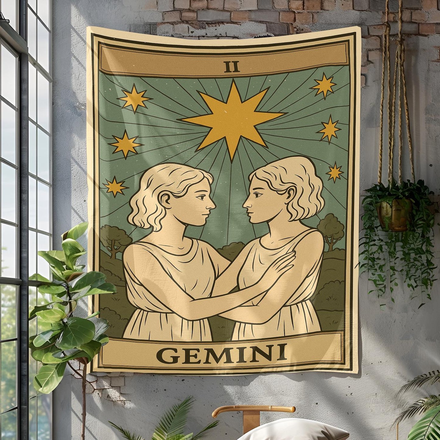 Gemini Zodiac Tapestry Wall Hanging – Celestial Twins Astrology Art for Bedroom, Dorm Room, Meditation Space or Unique Gift Idea