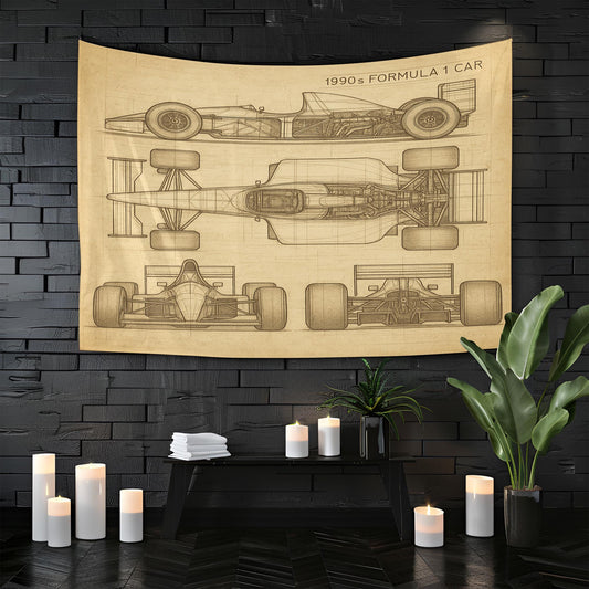 1990s Formula 1 Car Blueprint Art, Vintage F1 Technical Drawing Print, Racing Wall Decor, Retro Motorsport Gift, Mechanic Garage Art