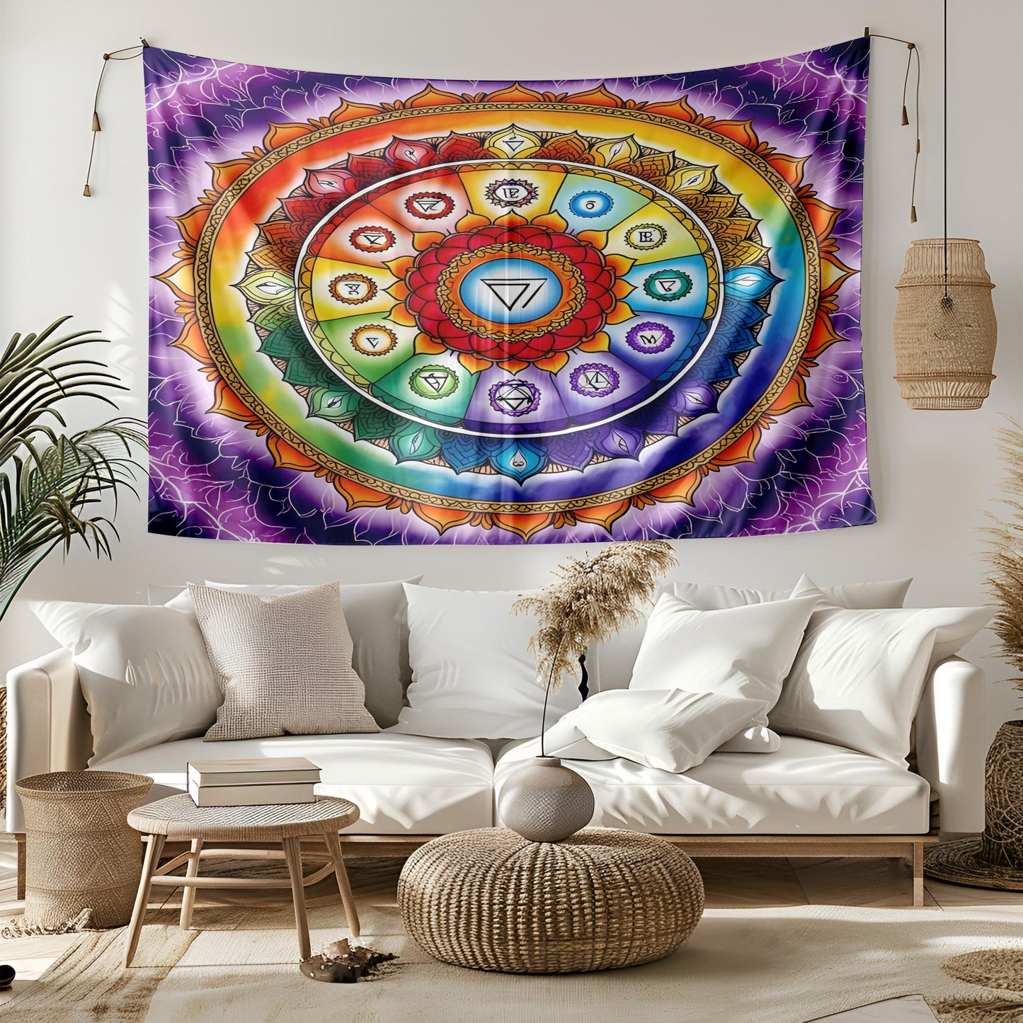 Vibrant Chakra Mandala Tapestry, Seven Energy Centers Wall Hanging, Spiritual Healing Decor, Colorful Yoga Meditation Art