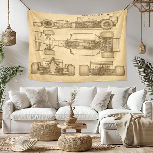 1990s Formula 1 Car Blueprint Art, Vintage F1 Technical Drawing Print, Racing Wall Decor, Retro Motorsport Gift, Mechanic Garage Art