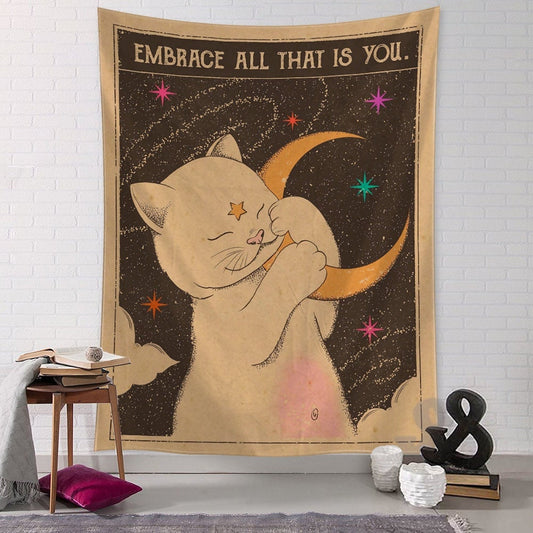 Manga Illustration, Tapestry Art, Cartoon Cat, Aesthetics ,Room Bedroom Living Room Kawaii Home Decor Adorable Art Prints Cute Cat Artwork