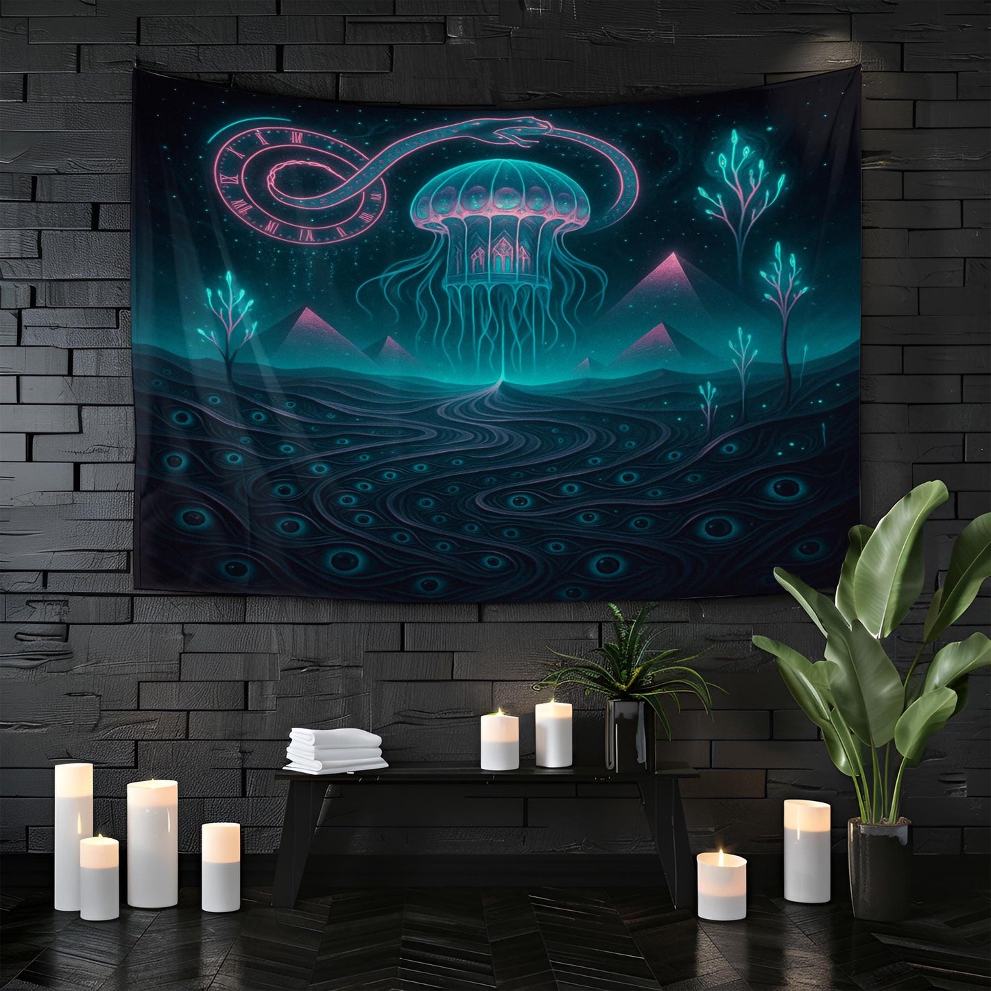 Psychedelic Space Tapestry – Surreal Jellyfish Wall Art, Trippy Galaxy Decor, Cosmic Eye Pattern Hanging, Sci-Fi Room Tapestry