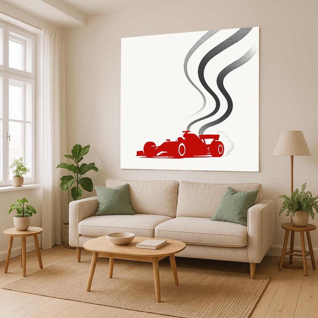 Minimalist F1 Tapestry, Red Formula Car Wall Art, Modern Racing Decor, Motorsport Lover Gift, Speed Room Print, Auto Man Cave Banner