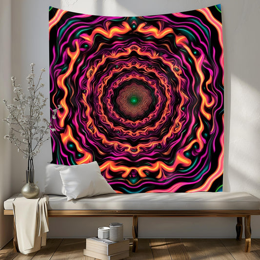 Trippy Optical Illusion Tapestry, Hypnotic Neon Swirl Wall Art, Endless Moving Pattern, Mind-Bending Psychedelic Decor, Tapestry Neon