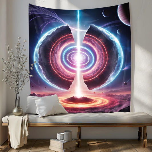 Psychedelic Portal Tapestry, Interdimensional Vortex Wall Art, Swirling Neon Lights & Cosmic Energy Waves, Trippy Tapestries, Psychedelic