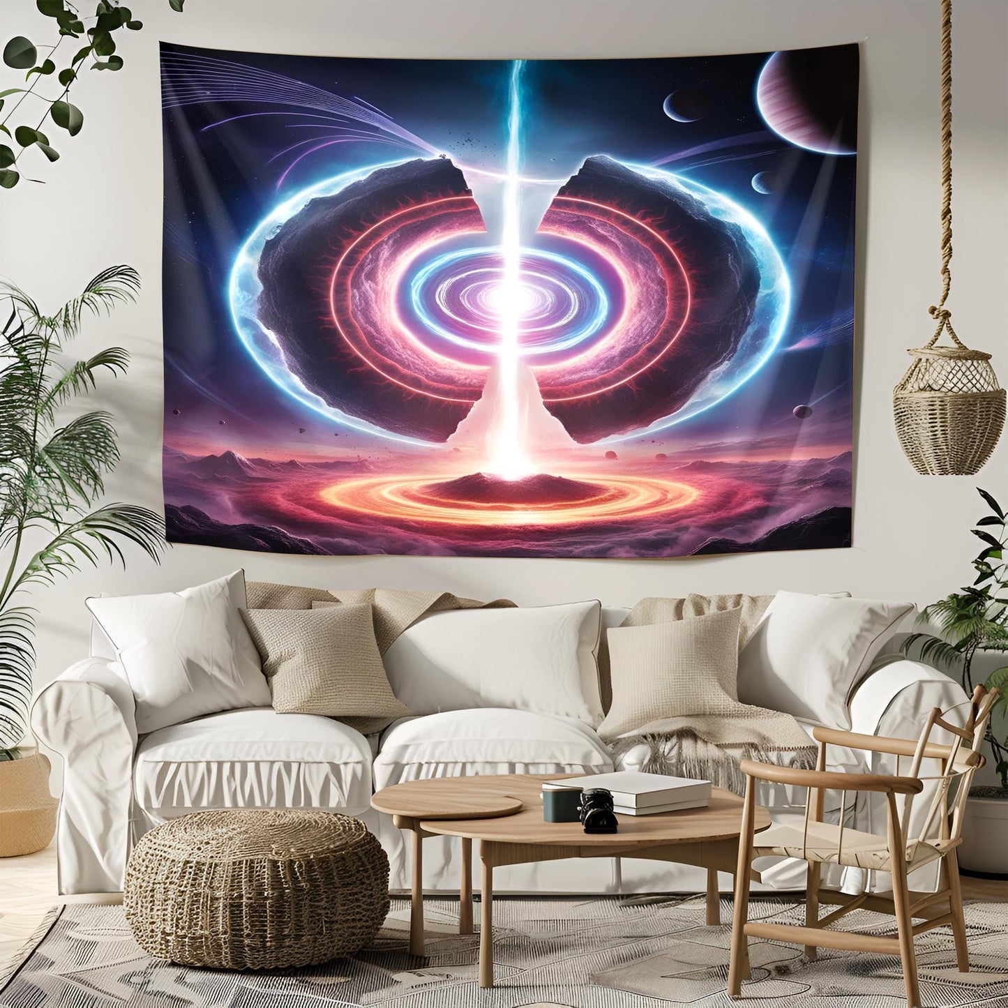 Psychedelic Portal Tapestry, Interdimensional Vortex Wall Art, Swirling Neon Lights & Cosmic Energy Waves, Trippy Tapestries, Psychedelic