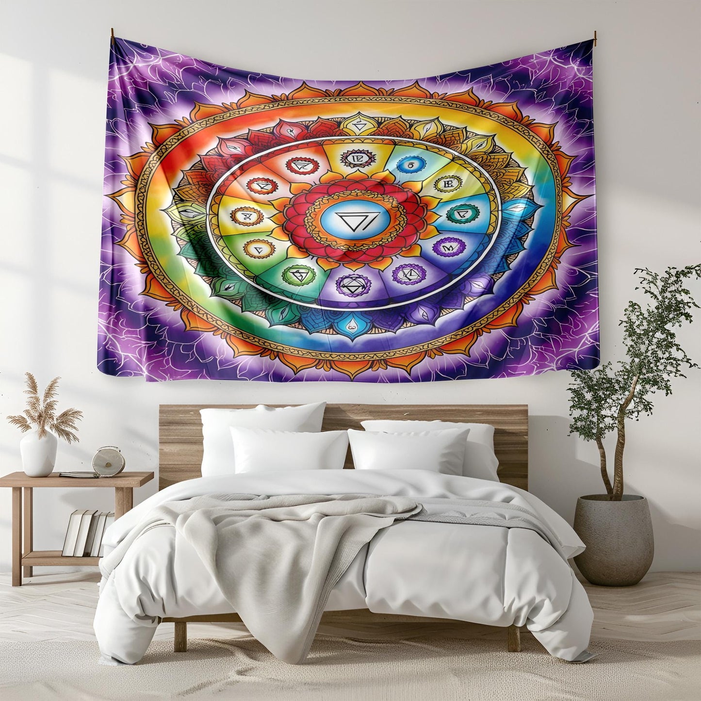 Vibrant Chakra Mandala Tapestry, Seven Energy Centers Wall Hanging, Spiritual Healing Decor, Colorful Yoga Meditation Art