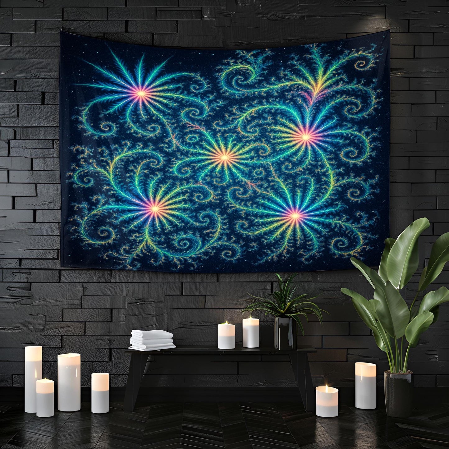 Fractal Flower Tapestry, Psychedelic Wall Art, Colorful Trippy Decor, Boho Mandala Room Accent, Meditation Space, Spiritual Gift
