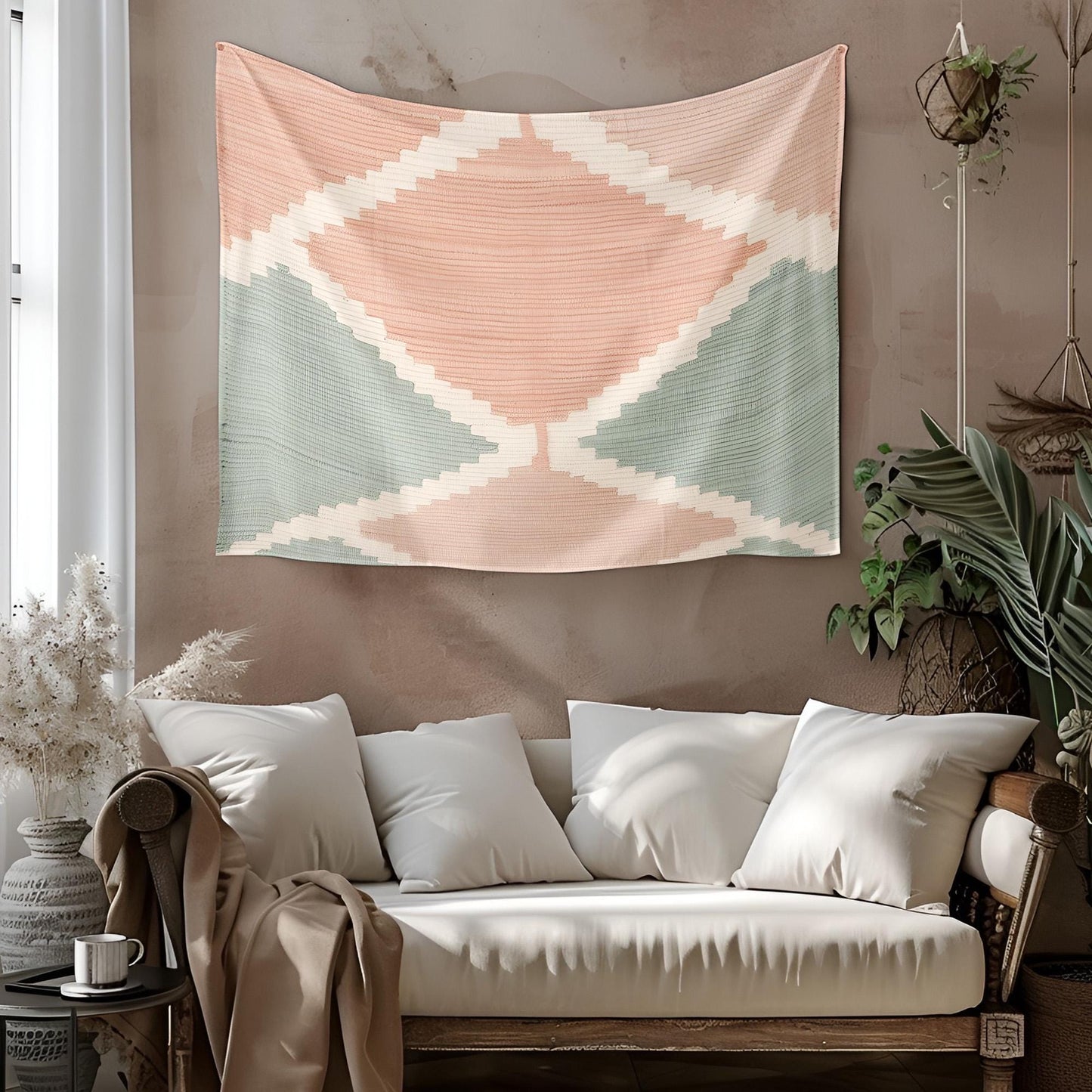 Contemporary Turkish Kilim Tapestry, Soft Pastel Wall Hanging, Peach Mint Green Beige Decor, Modern Anatolian Weave Design , Decor For Room